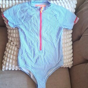 Crew Cut By J crew Upf 50+ Blue and Red Kids Swim One Piece
